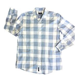 BOSS HUGO BOSS Blue Plaid Long Sleeve Button Down Shirt Men’s Size 18 Neck